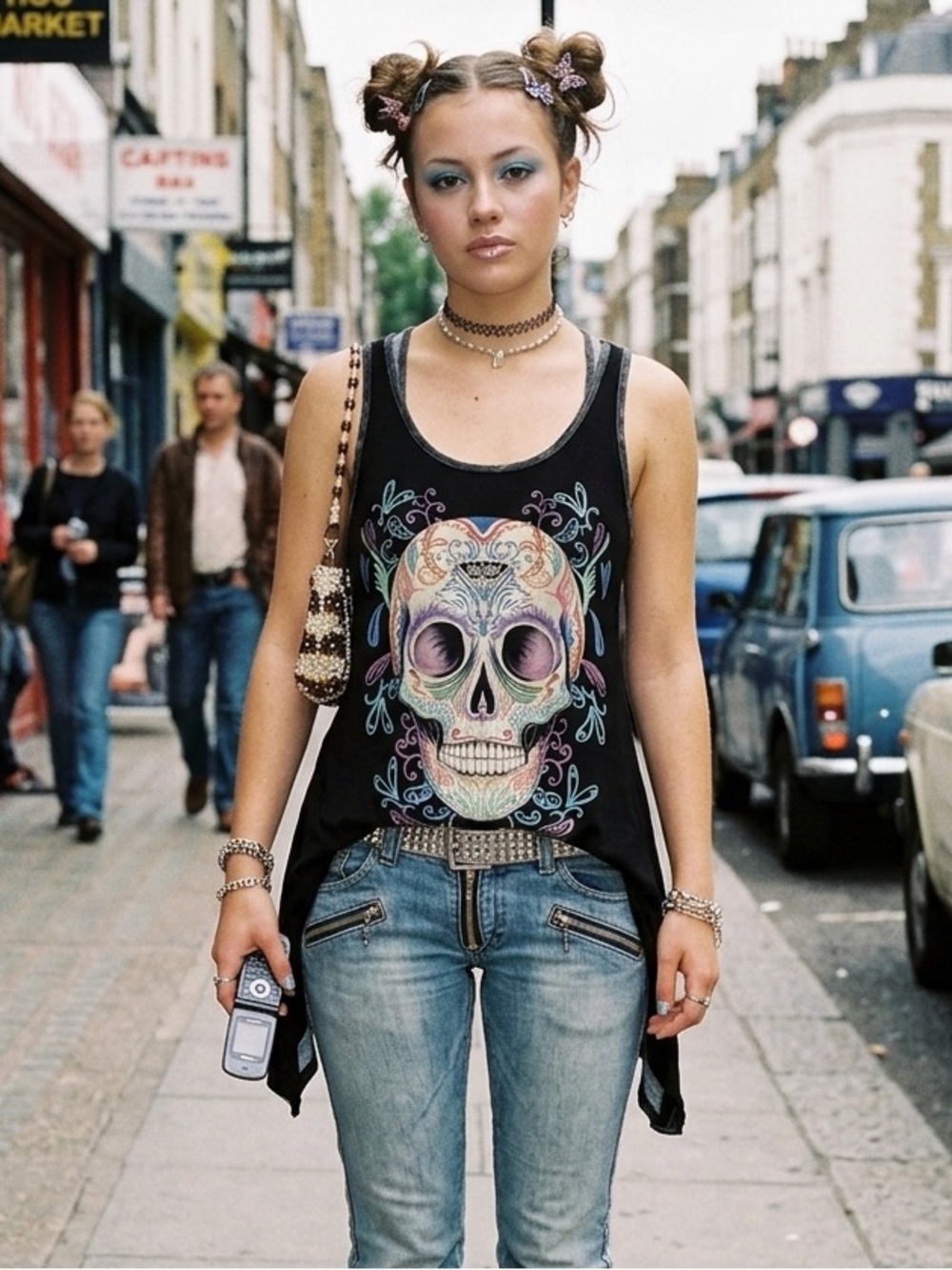 Ay Guey Y2K Skull Print Racerback Draped Tank Top Size M